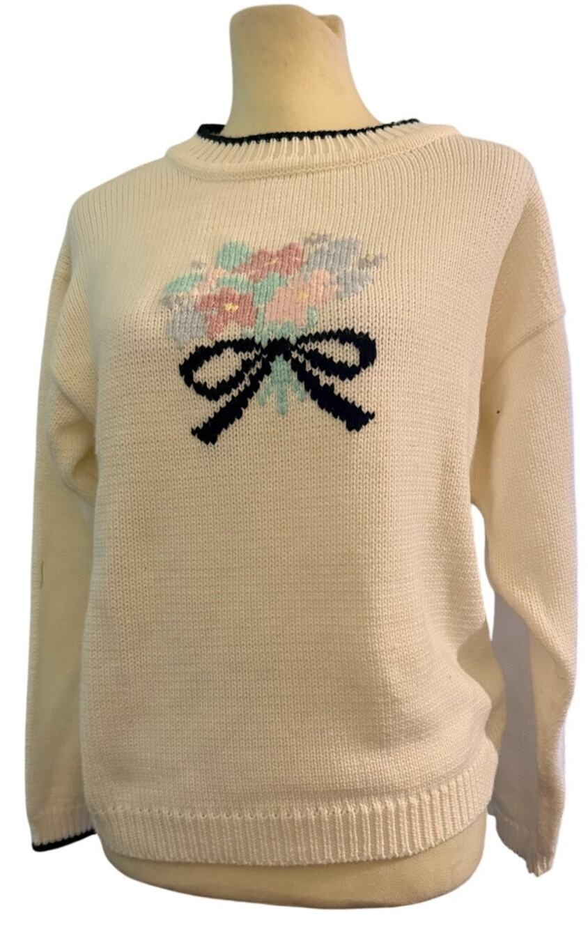Street Buzz by Sweet Baby Jane Vintage Bow Floral Sweater, Cottagecore, Medium